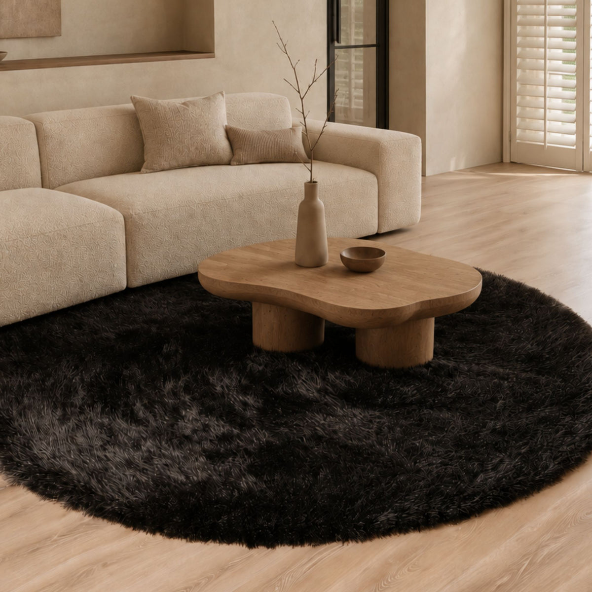 Poly Circle vloerkleed rond in charcoal, gemaakt van polyester – Studio Sisté