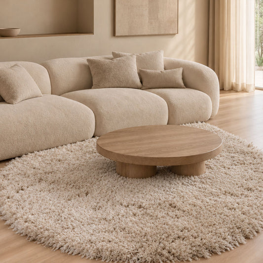 Poly Circle vloerkleed rond in cream, gemaakt van polyester – Studio Sisté