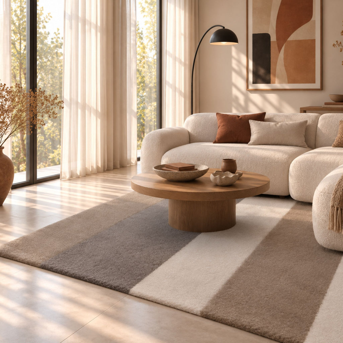 Neutral Muse rechthoekig vloerkleed in beige tinten in een interieur, visualisatie – Studio Sisté