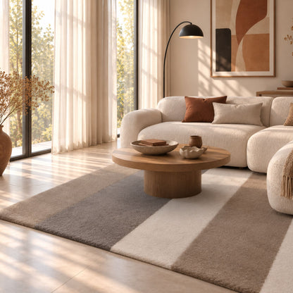 Neutral Muse rechthoekig vloerkleed in beige tinten in een interieur, visualisatie – Studio Sisté