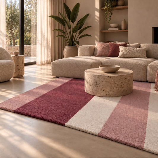 Blush rechthoekig vloerkleed in roze tinten in een interieur, visualisatie – Studio Sisté