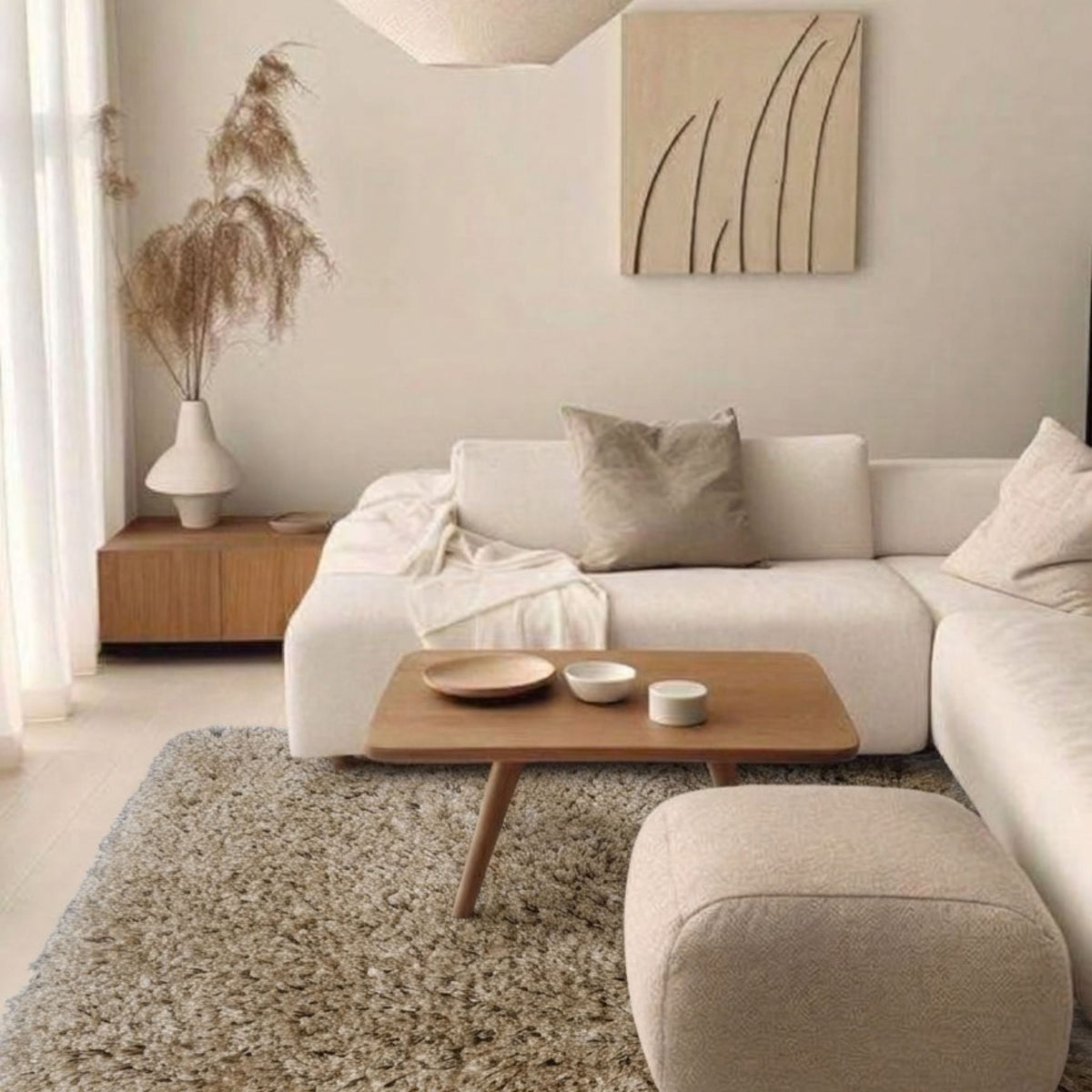 Poly Rectangle vloerkleed rechthoekig in champignon in een interieur, visualisatie – Studio Sisté