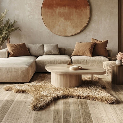 Poly Teddy vloerkleed in beervorm, kleur sand, in een interieur, visualisatie – Studio Sisté